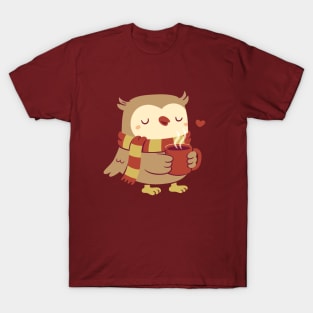 Cute Owl With Hot Cocoa For Cold Days T-Shirt